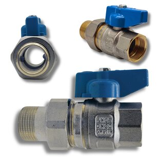 3-Piece Ball Valve Blue Handle 3/4" M/F