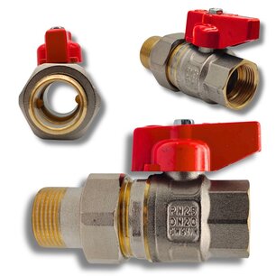 3-Piece Ball Valve Red Handle 3/4" M/F